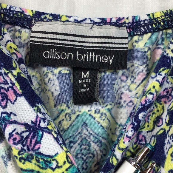 NWT 🐠 ALLISON BRITTNEY Blue Multi Umpire Twist Wide Shoulder Tank Top Popover - Picture 2 of 12